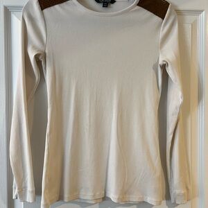 Ralph Lauren women’s Ribbed Suede-Trim Long-Sleeve Tee Small